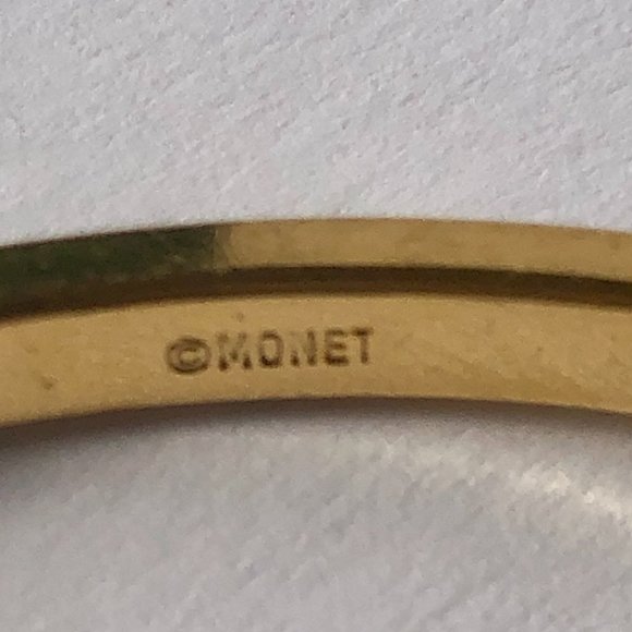 Monet Vintage Gold Tone with Black Enamel Bangle Bracelet 2.75" diameter - Picture 5 of 10
